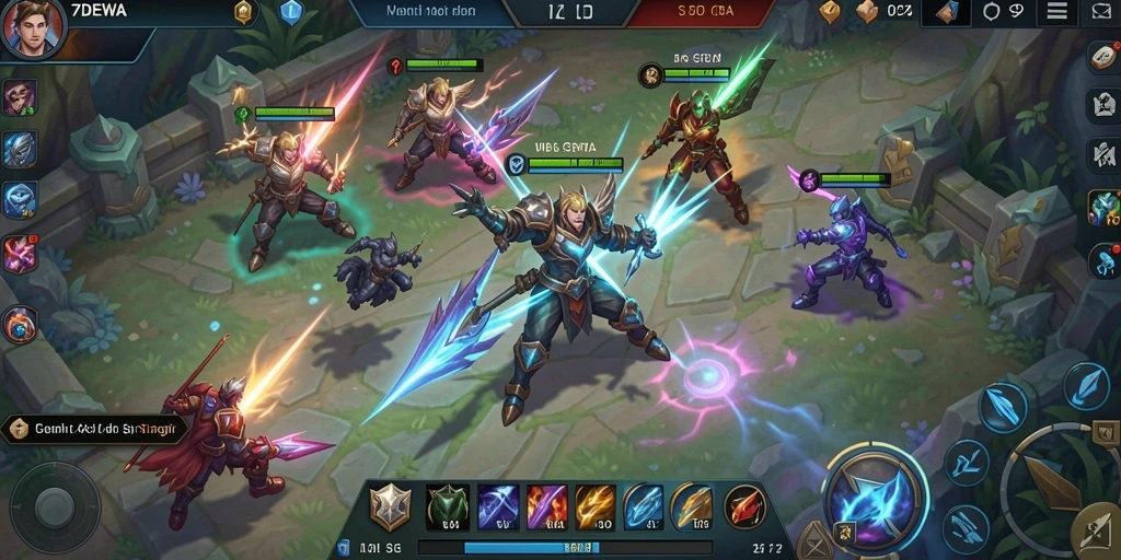 Screenshot gameplay menunjukkan aksi seru dalam 7DEWA.
