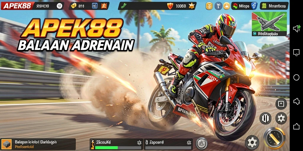 Tampilan gameplay APEK88 yang seru saat balapan motor.