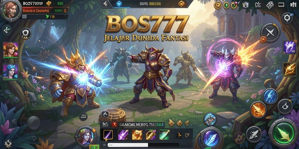 Screenshot utama BOS777 menampilkan pertempuran epik dalam dunia MMORPG.