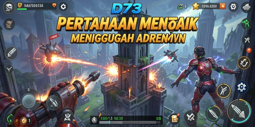 Tampilan gameplay D73 yang menegangkan dan menawan dalam Tower Defense.