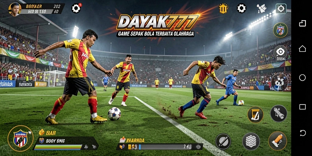 Screenshot utama DAYAK777 menampilkan gameplay sepak bola yang mendebarkan.