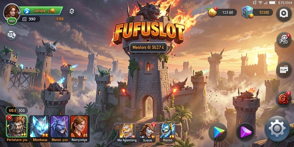 Tampilan gameplay menegangkan dalam FUFUSLOT dengan pertahanan menara.