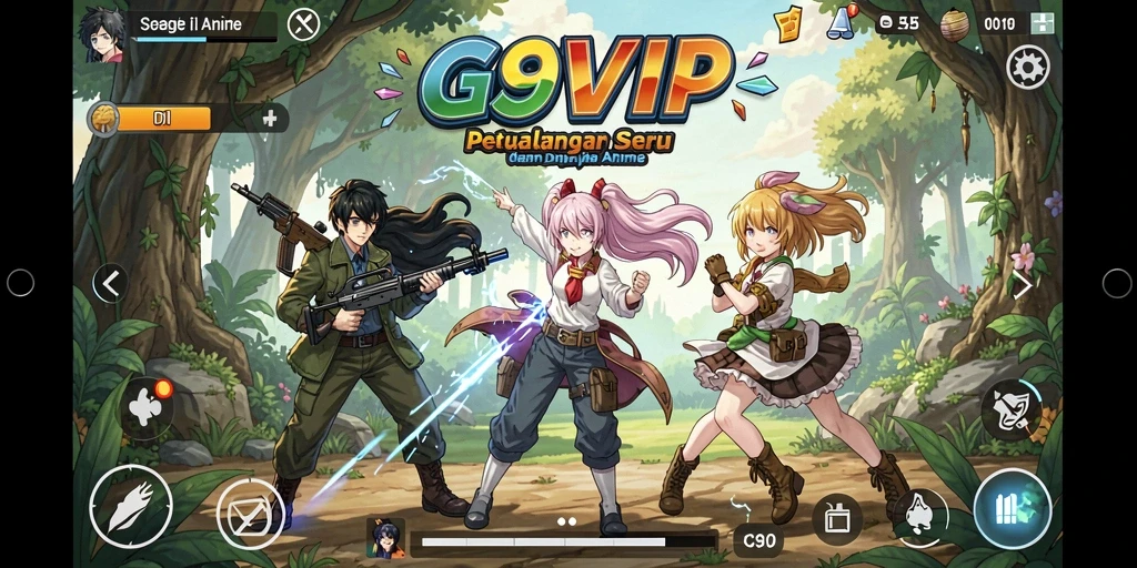 Tampilan gameplay G9VIP menampilkan karakter anime dalam pertarungan seru.
