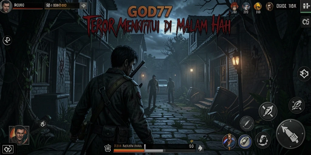 Screenshot gameplay GOD77 menampilkan suasana Horror yang mencekam.