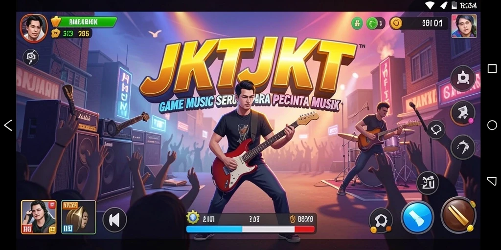 Screenshot gameplay JKTJKT menampilkan interaksi seru dengan musik.