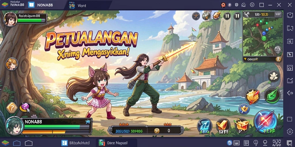 Screenshot NONA88 menampilkan adegan pertempuran yang mengesankan.