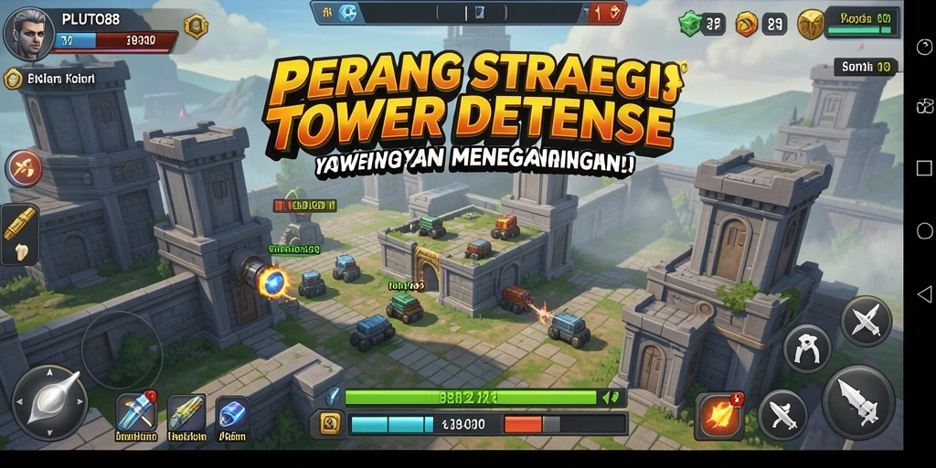Screenshot gameplay menegangkan dari PLUTO88 Tower Defense.