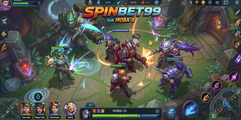 Screenshot menunjukkan pertarungan seru dalam gameplay MOBA SPINBET99.