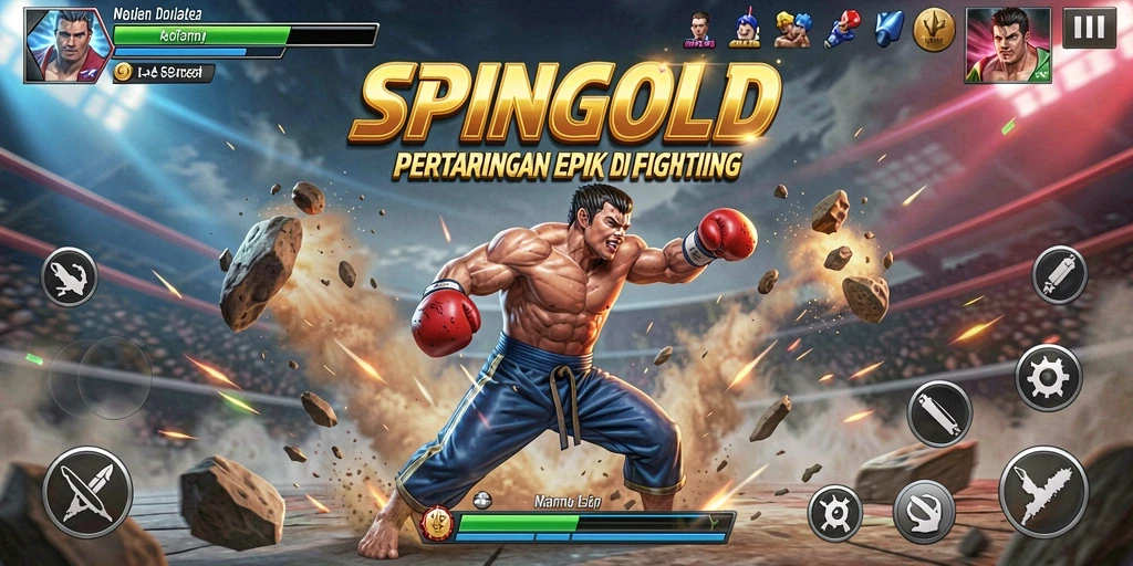 Tampilan seru dari pertarungan di SPINGOLD dengan karakter unik.